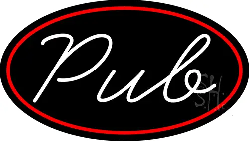 Cursive Pub Oval With Red Border LED Neon Sign