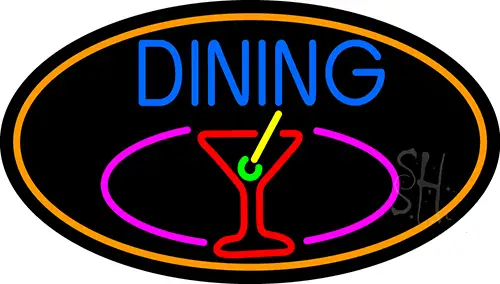 Dining And Martini Glass Oval With Orange Border LED Neon Sign
