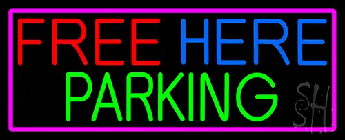 Free Here Parking With Pink Border LED Neon Sign