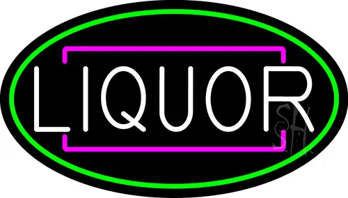 Liquor Oval With Green Border LED Neon Sign