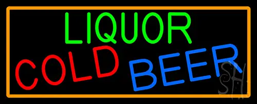 Liquors Cold Beer With Orange Border LED Neon Sign