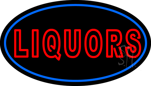 Liquors Oval With Blue Border LED Neon Sign