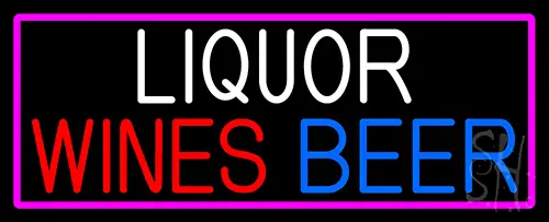 Liquors Wines Beer With Pink Border LED Neon Sign