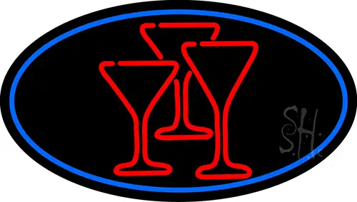 Martini Glasses Oval With Blue Border LED Neon Sign