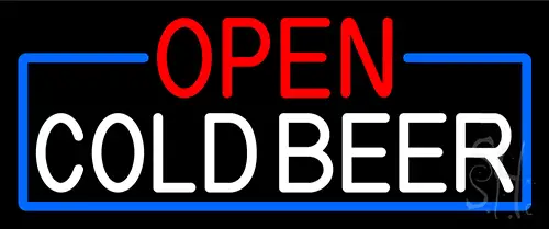 Open Cold Beer With Blue Border LED Neon Sign