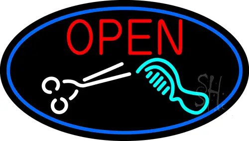 Open With Scissor And Comb LED Neon Sign