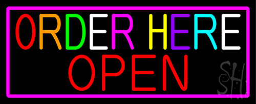 Order Here Red Open With Pink Border LED Neon Sign