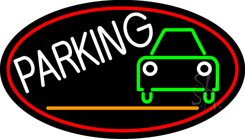 Parking And Car Oval With Red Border LED Neon Sign