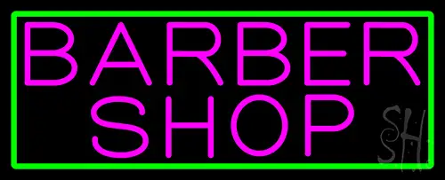 Pink Barber Shop With Green Border LED Neon Sign