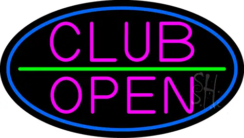 Pink Club Open Oval With Blue Border LED Neon Sign