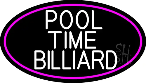 Pool Time Billiard Oval With Pink Border LED Neon Sign