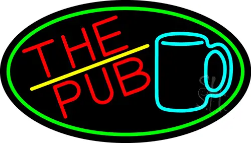 Pub And Beer Mug Oval With Green Border LED Neon Sign