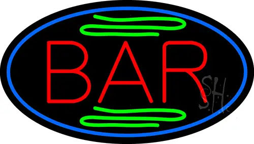 Red Bar With Green Lines LED Neon Sign