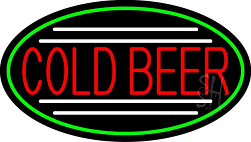 Red Cold Beer Oval With Green Border LED Neon Sign