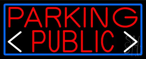 Red Public Parking And Arrow With Blue Border LED Neon Sign