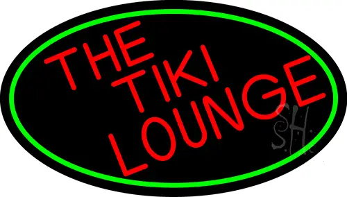 Red The Tiki Lounge Oval With Red Border LED Neon Sign
