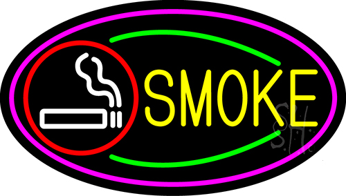 Round Cigar And Smoke Oval With Pink Border LED Neon Sign