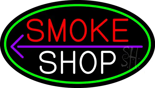 Smoke Shop And Arrow Oval With Green Border LED Neon Sign