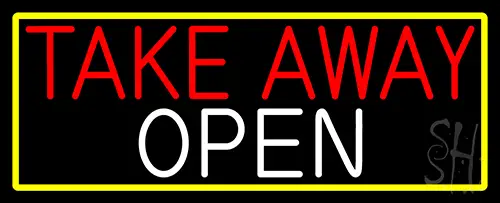 Take Away Open With Yellow Border LED Neon Sign