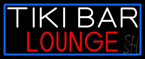 Tiki Bar Lounge With Blue Border LED Neon Sign