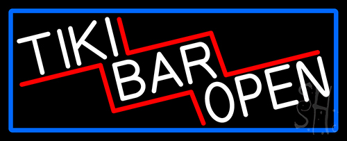 Tiki Bar Open With Blue Border LED Neon Sign