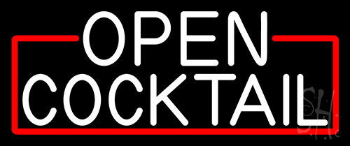 White Cocktail Open With Red Border LED Neon Sign