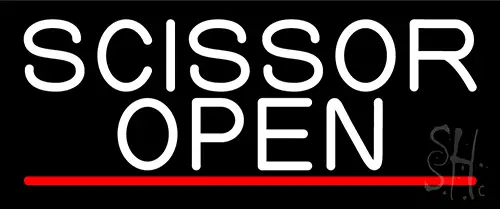 White Scissor Open With Red Line LED Neon Sign