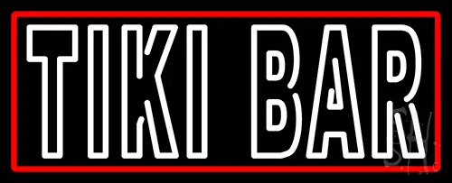 White Tiki Bar With Red Border LED Neon Sign