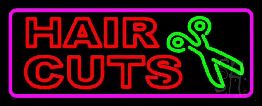 Red Double Stroke Hair Cut With Scissor LED Neon Sign