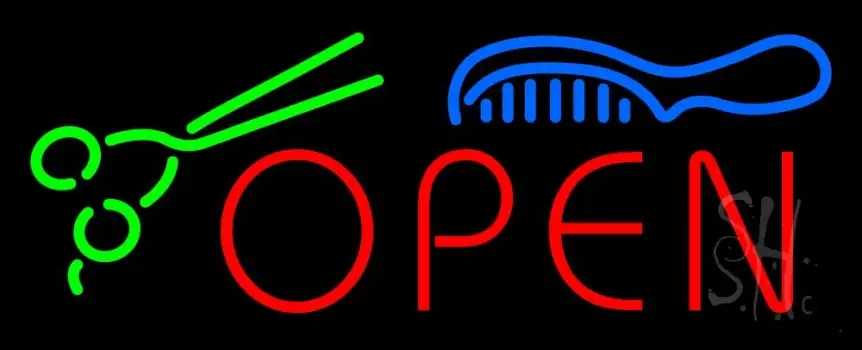 Open With Scissor and Comb LED Neon Sign