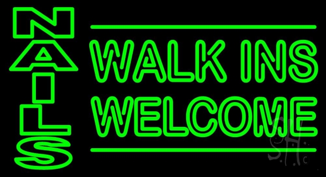 Green Nails Walk Ins Welcome LED Neon Sign