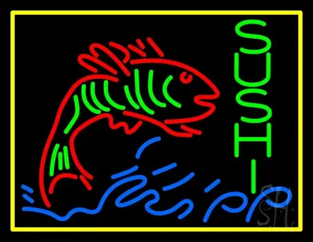 Vertical Green Sushi With Fish Logo LED Neon Sign