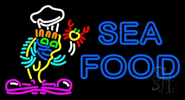 Double Stroke Seafood Logo LED Neon Sign