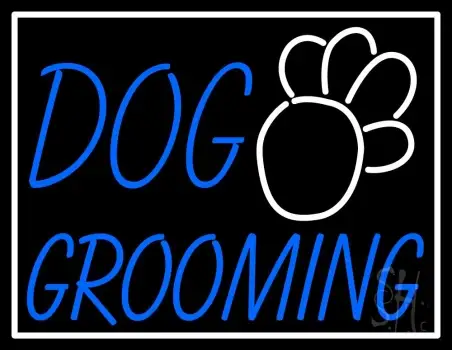 Blue Dog Grooming White Border LED Neon Sign