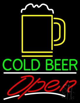 Cold Beer With Yellow Mug Open LED Neon Sign