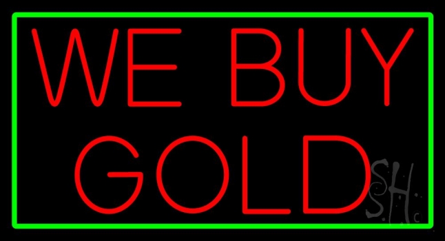 We Buy Gold Green Border LED Neon Sign