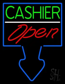 Blue Arrow Cashier Open LED Neon Sign