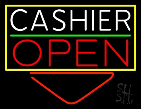 Cashier With Arrow Open LED Neon Sign
