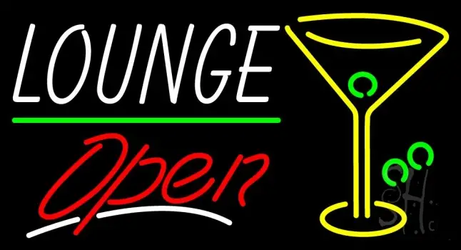 Lounge With Martini Glass Open 2 LED Neon Sign