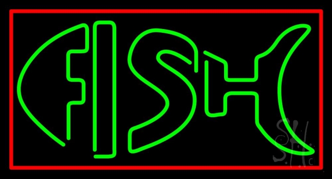 Green Double Stroke Fish With Red Border LED Neon Sign