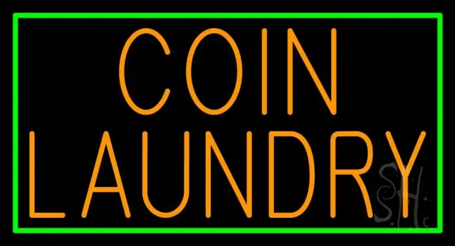 Coin Laundry With Green Border LED Neon Sign