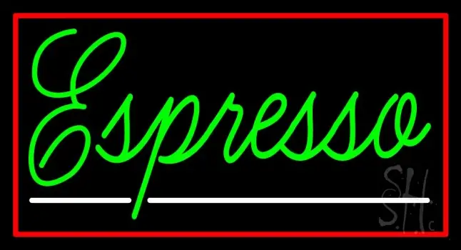 Cursive Green Espresso With Red Border LED Neon Sign