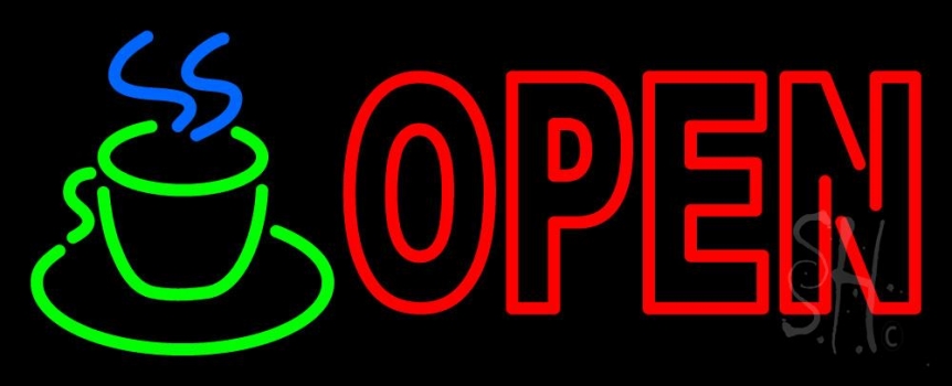 Double Stroke Red Open Coffee Cup LED Neon Sign
