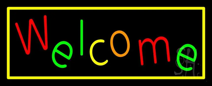 Multi Colored Welcome With Yellow Border LED Neon Sign