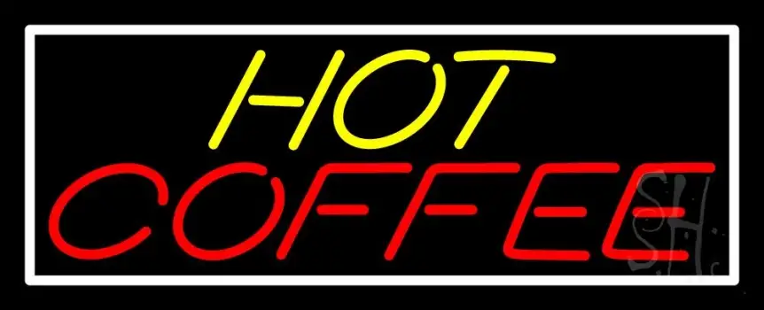 Yellow Hot Red Coffee With White Border LED Neon Sign