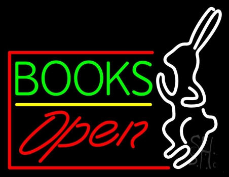 Green Books With Rabbit Logo Open LED Neon Sign