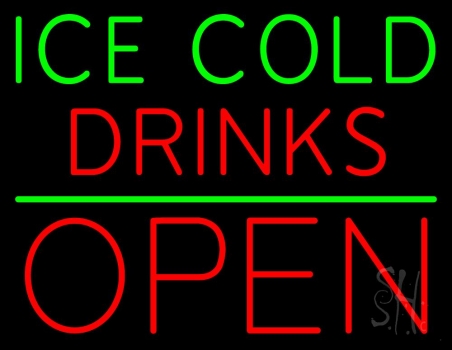 Green Ice Red Cold Drinks Open LED Neon Sign
