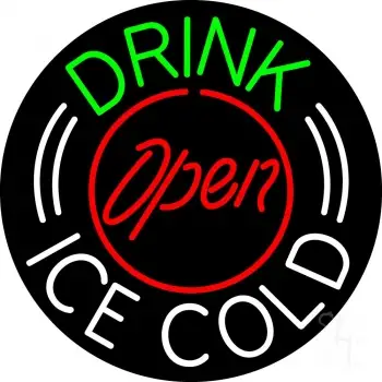 Round Drink Ice Cold Open LED Neon Sign