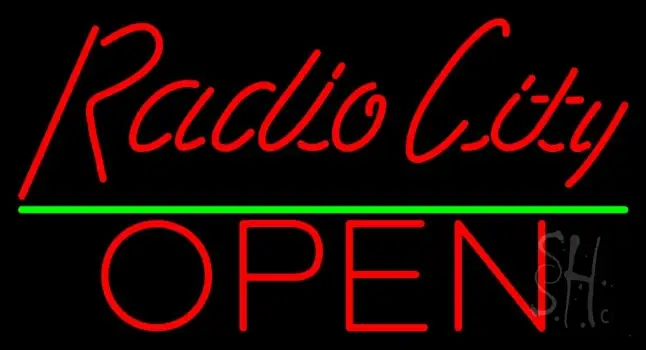 Red Cursive Radio City Open LED Neon Sign