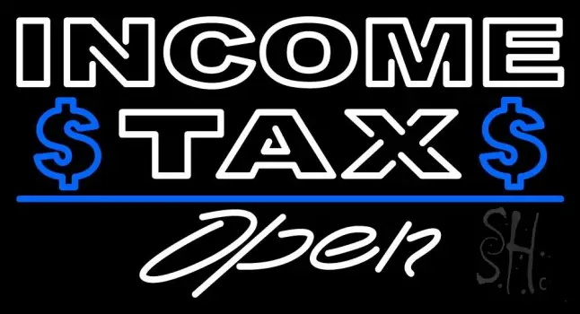 Double Stroke Blue Income Tax Open With Dollar Logo LED Neon Sign